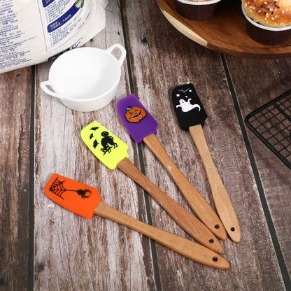 🎃4Pcs Wooden Silicone Scraper Halloween Edition👻