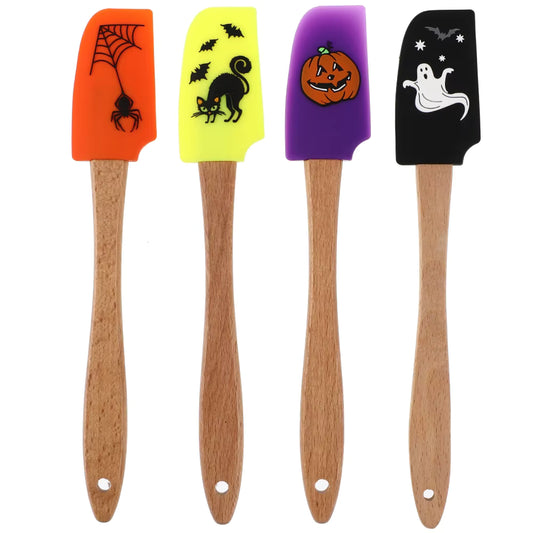 🎃4Pcs Wooden Silicone Scraper Halloween Edition👻