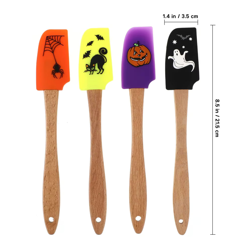 🎃4Pcs Wooden Silicone Scraper Halloween Edition👻